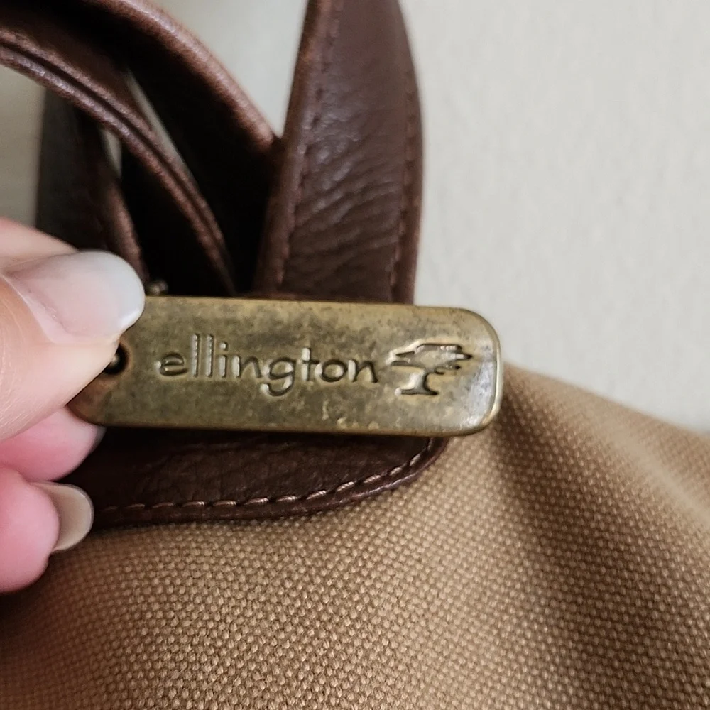 Ellington Unisex Sling Assistant Backpack Khaki Canvas/Brown leather Trim